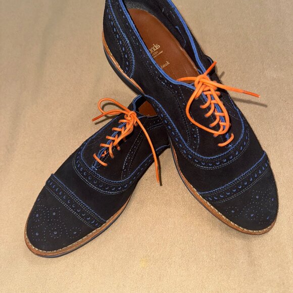 Excellent condition—BLUE SUEDE ALLEN EDMONDS SHOES ORANGE STRINGS SIZE 12 D - Picture 3 of 11